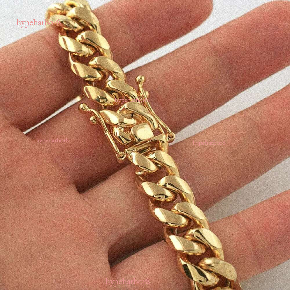 Solid Gold Stainless Steel Mens Thick Heavy Miami Cuban k Bracelet 8mm-14mm Bracelets Men Punk Curb Chain Double Safety Clasp
