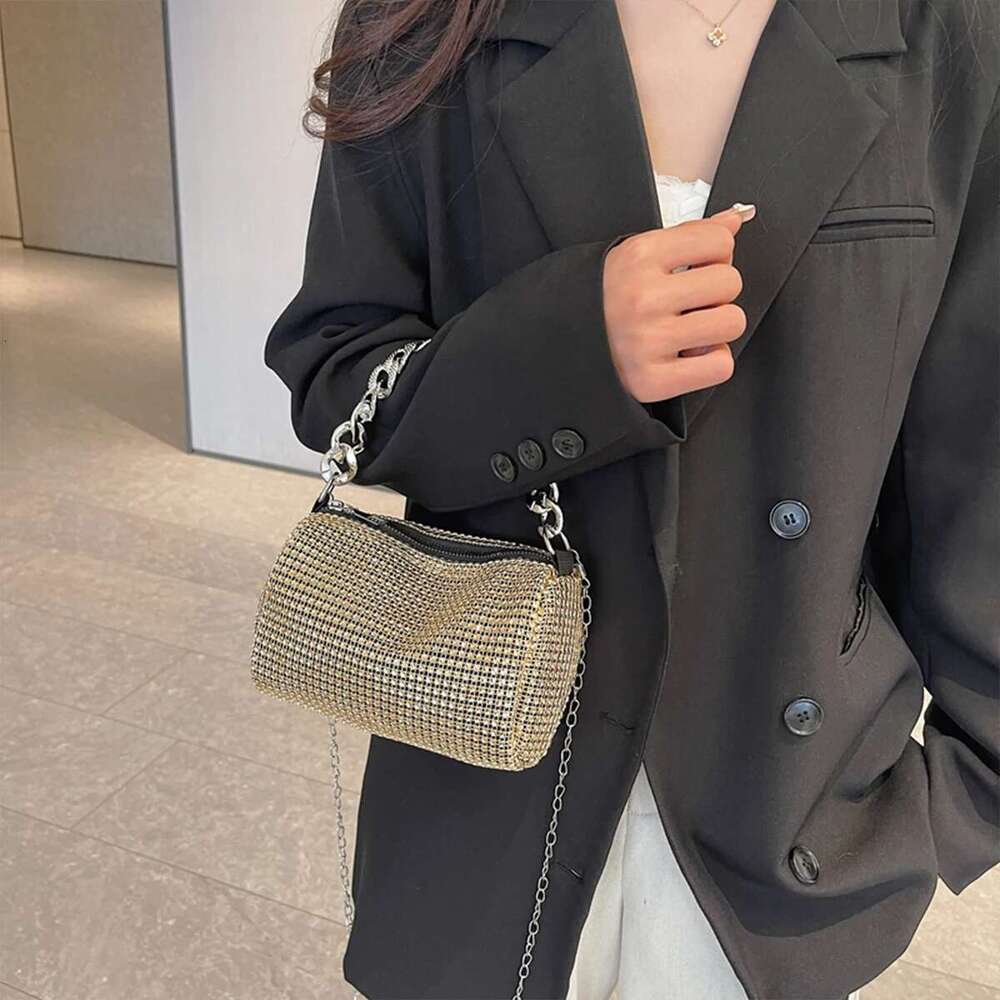 Glamorous Evening Bag Shoulder Handbag for Women Shiny Rhie Chain Handle PVC Materialfor Party Gala Formal Events