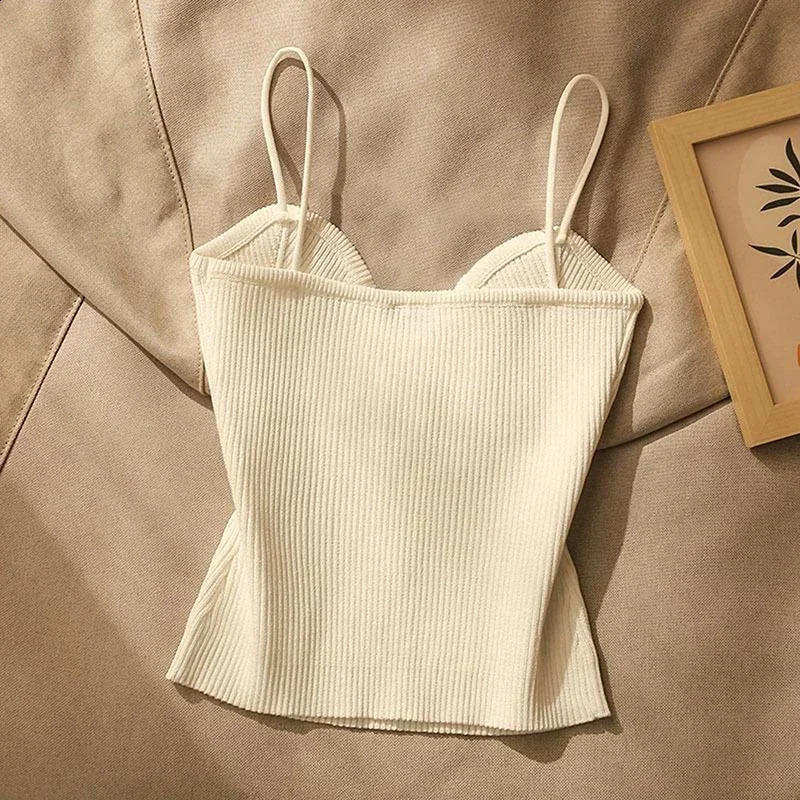 Summer cross knit pendant womens French sexy beauty vest slim fit sleeveless Tshirt without chest cushion short sleeved 250407