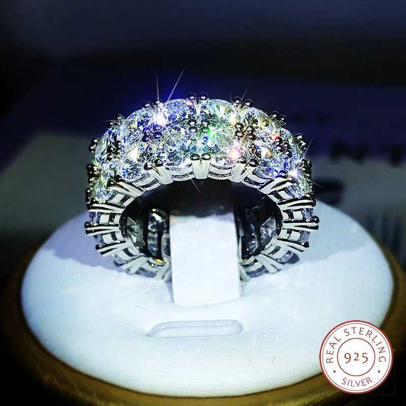 925 sterling silver luxury double row white zircon ring suitable for womens wedding parties birthdays fashionable jewelry giftsXJ250412