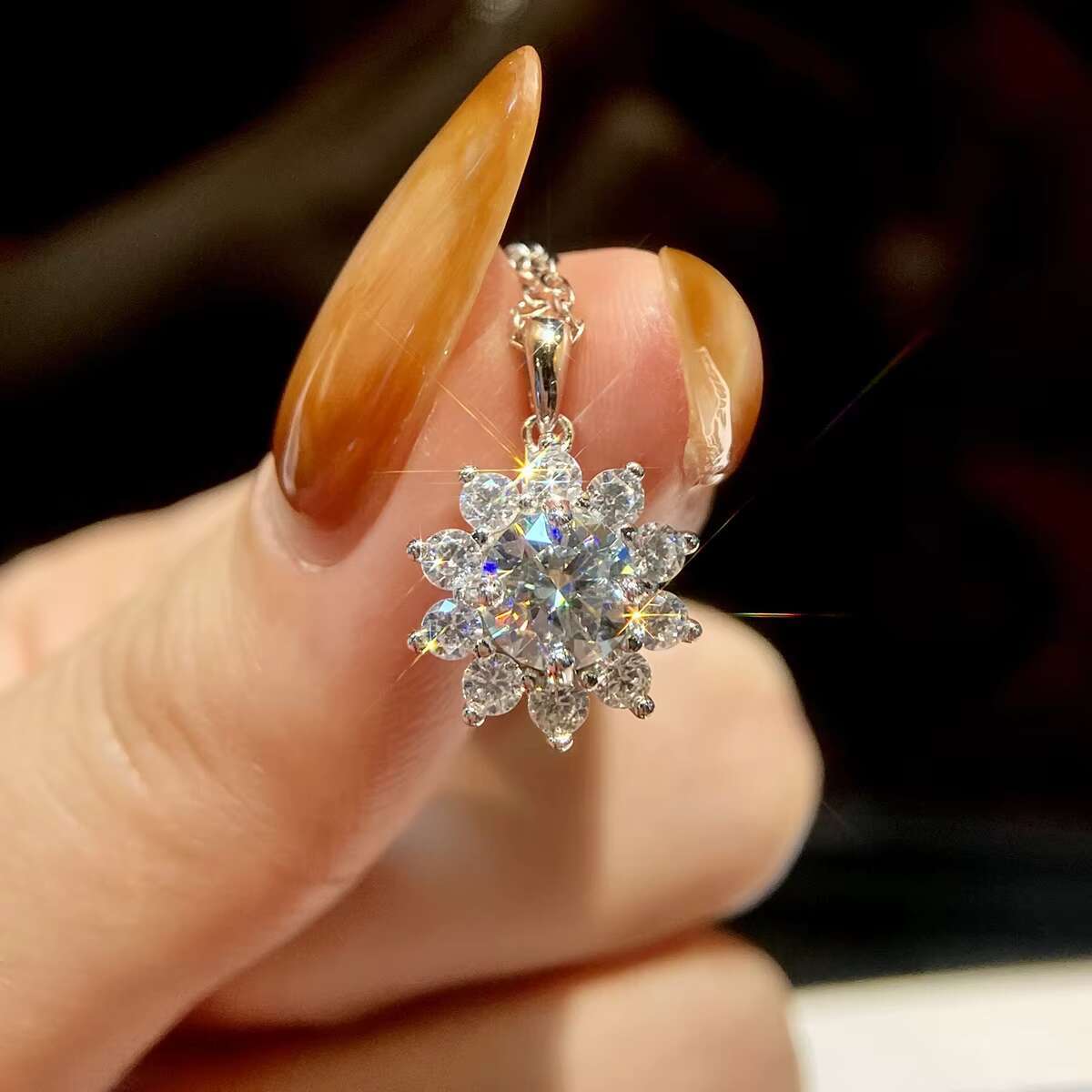 925 Sterling Silver Luxury Round Bag SNOW Necklace GRA Diamond Moissanite Pendant Necklace Women Wedding Fashion Jewelry