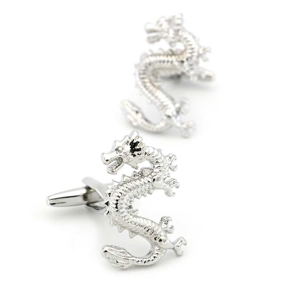 Mens retro cufflinks with Flying Dragon design high-quality brass material silver cufflinks wholesale and retailT250412