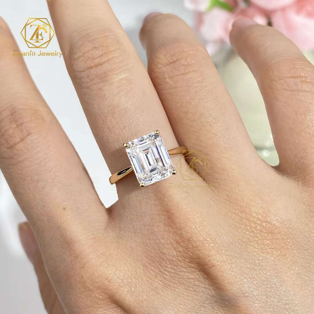 Customized Womens 10k 18k Solid Gold Wedding Engagement Ring 3CT 5CT Emerald Cut Lab Diamond Classical Style Moissanite Ring