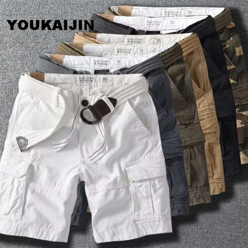 White Men Shorts Loose Large Size Multi-Pocket Overalls Summer Cotton Comfortable Nickel Outdoor Casual Sports Beach Pants