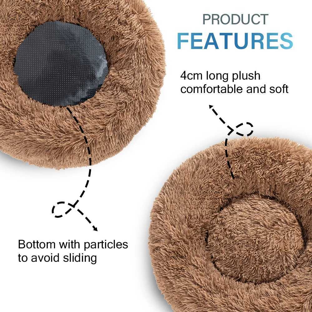 Bedroom calming dog bed for large medium and small dogs - Donut washable small pet bed non slip round fluffy faux fur cat bed X250412