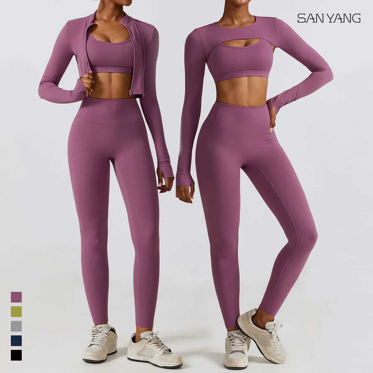 2/3PC Womens Tracksuit Seamless Long Sleeve Yoga Set Workout Sportswear Gym Clothing High Waist Leggings Fitness Sports Suits J251112