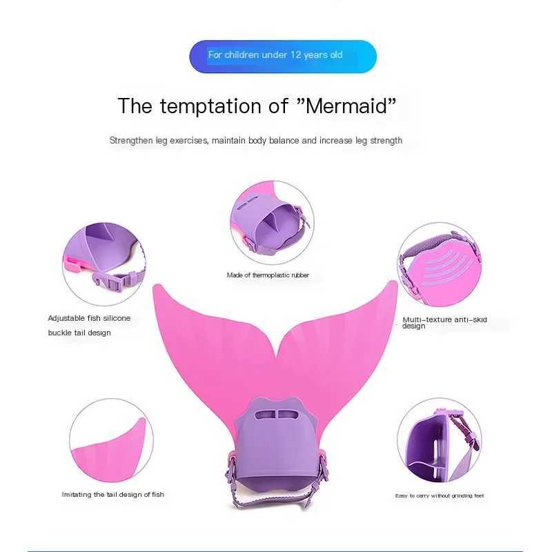 Childrens swimming fins childrens mermaid flip diving feet single fin whale tail silicone flip swimming equipment accessoriesY250412
