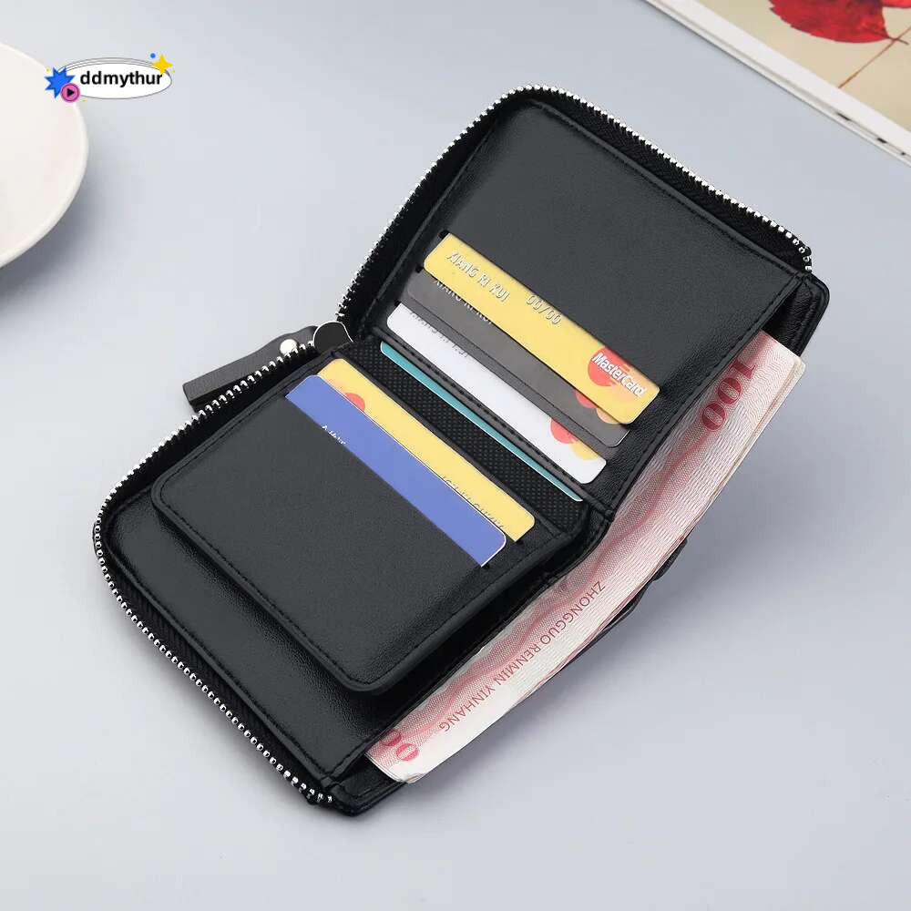Men's Short Wallet, Cash Zipper with Billfold, ID Bank Card Beauty Pocket Book, 2 Fold Business Fashion Moneybag 11*9.3*1.5CM ddmythur