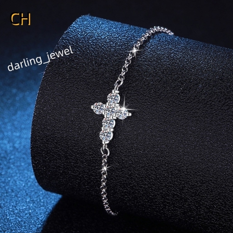 C903 Factory Wholesale S925 Sterling Silver Moissanite D Color 1 Womens Adjustable Cross Bracelet Moissanite