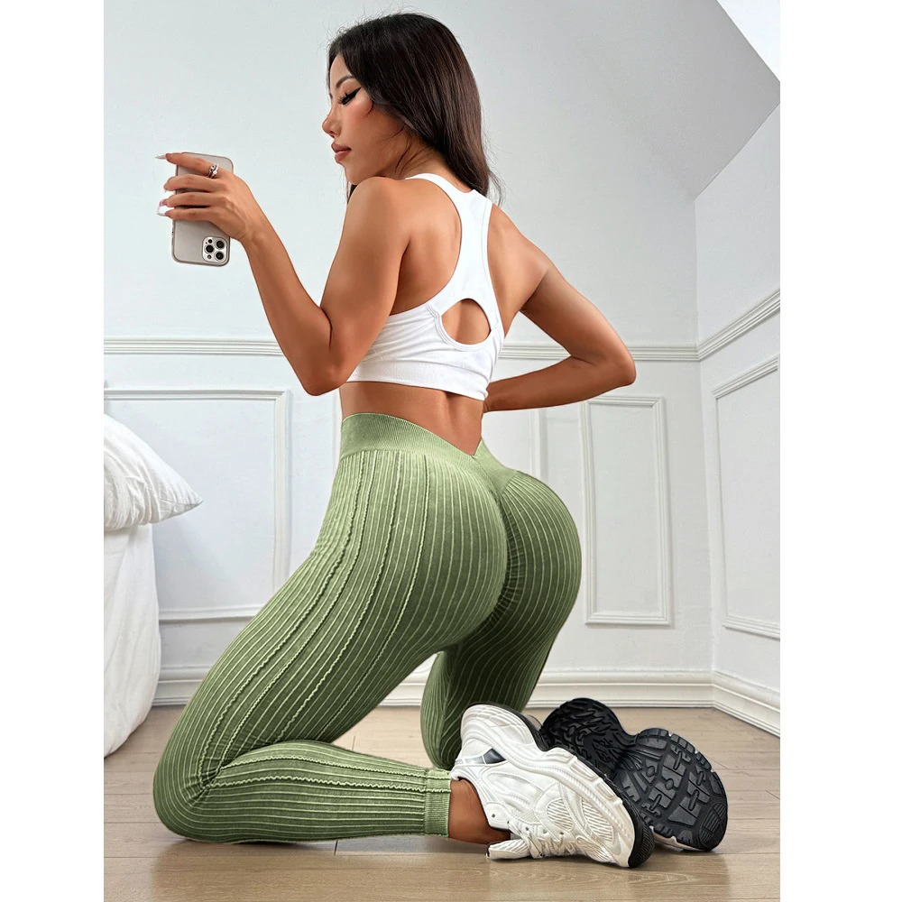 Women Seamless Gym High Waist Yoga Leggings Booty Lifting Outdoor Sports Tight Solid Striped Fitness Pants Exercise Yoga Pants 251112