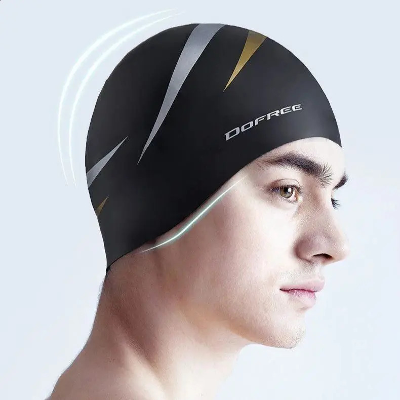 Swimming Cap Men Silicone Adult Training Universal Solid Color Large Comfortable No Strangulation Waterproof Print Tiger Stripe 250411