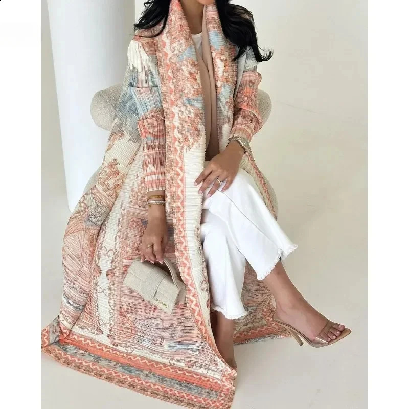 KAF Womens y Long Abaya SpringSummer Collection Retro Printed Original n Loose Large Open cardigan Tie Arab 250411