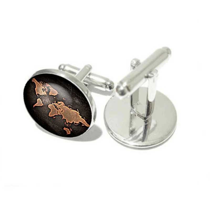 Black Global Map Cufflinks Plated with Retro World Map Cufflinks Mens and Womens Accessories Retro BronzeT250412