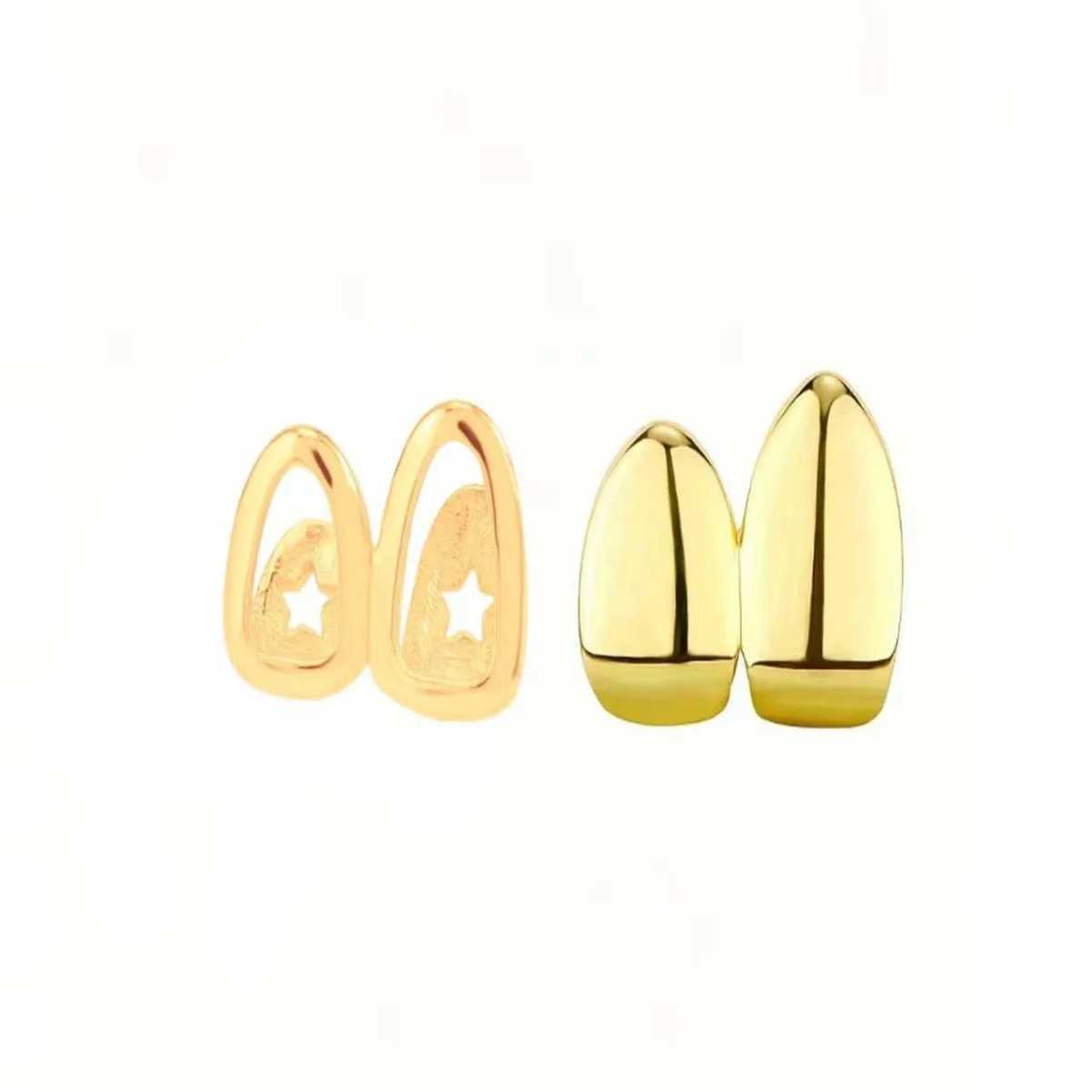 Hip Hop Hollow Double Teeth Grillz Punk 14K Gold Plated Hat Decorative Bracket Dental Grill W250412