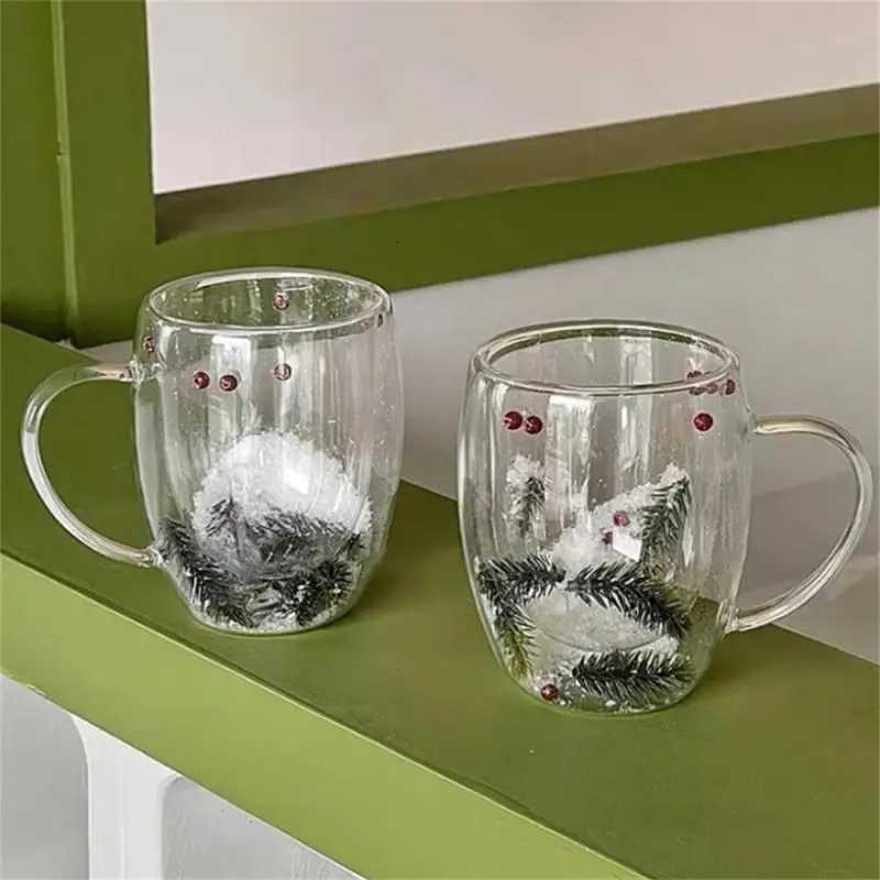 Christmas 200/400ML Double Wall Clear Glass Cup Christmas Theme Snow scene Glass Coffee Cup Heat Resistant Milk Water Cup Christmas Gift Y251112