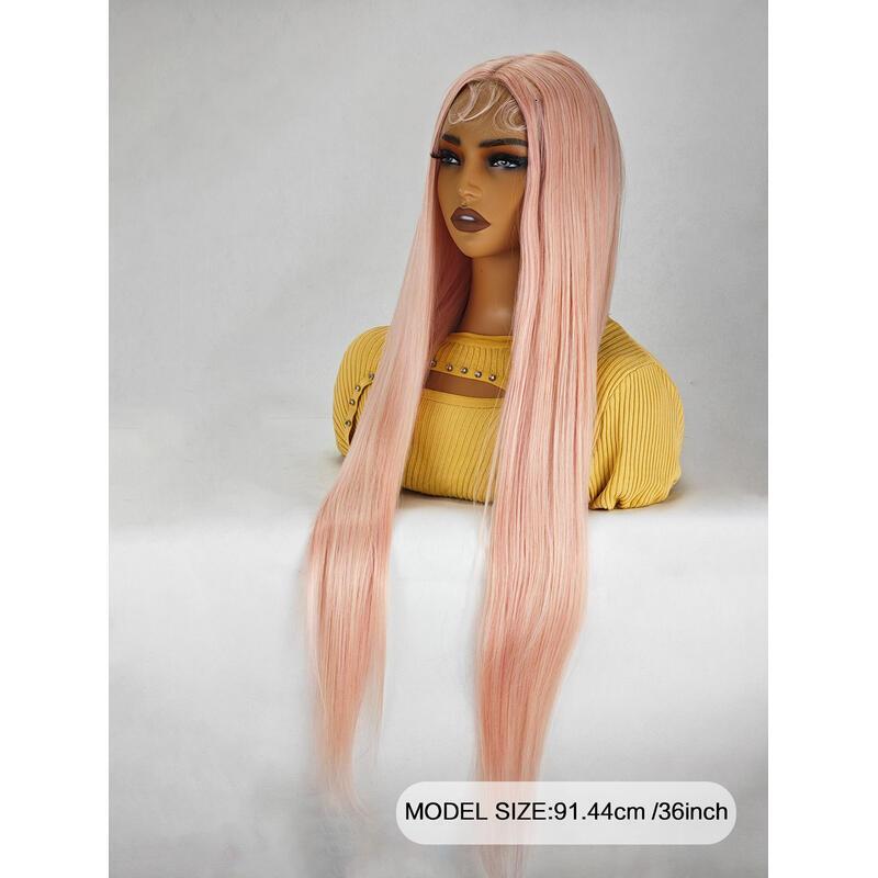 36 inch Long Pink Wigs for Black Women Glueless Synthetic Lace Front Pre Plucked Heat Resistant Wig with Natural Haire