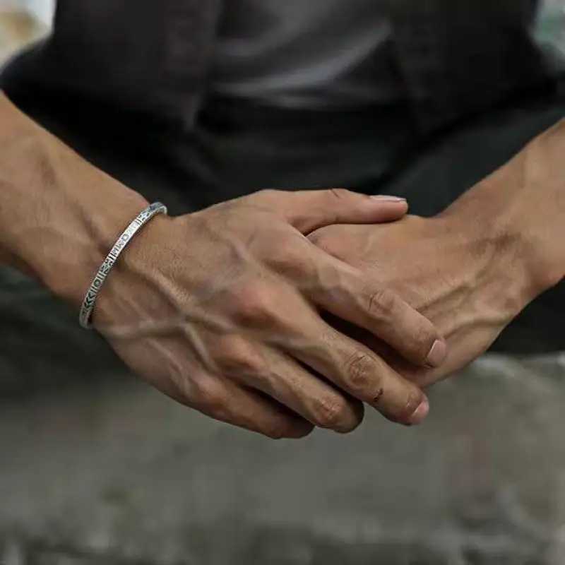 Boho Vintage Ethnic Style Engraved Fish Pattern Bracelet Silver Color Open Cuff Bracelet Men Girls Trend Casual Jewelry GiftsC250411