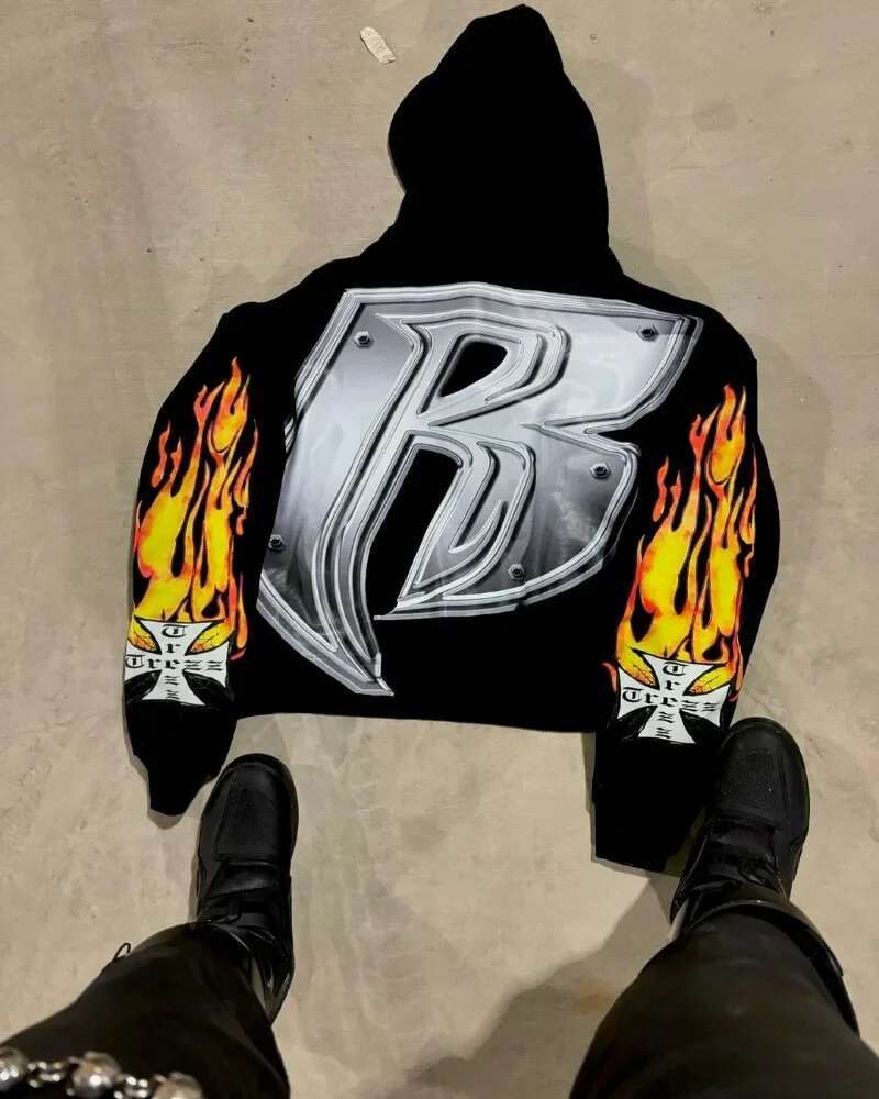 2024 European and American High Street Hip-hop Rock Zipper Hoodie Women Y2k Casual Loose Jacket Retro Oversized Sweatshirt Men