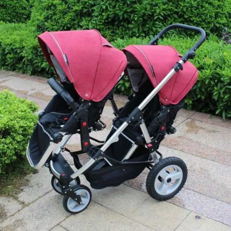 New dual baby stroller with adjustable seat height and orientation. High view dual baby stroller with adjustable stroller arms W250411