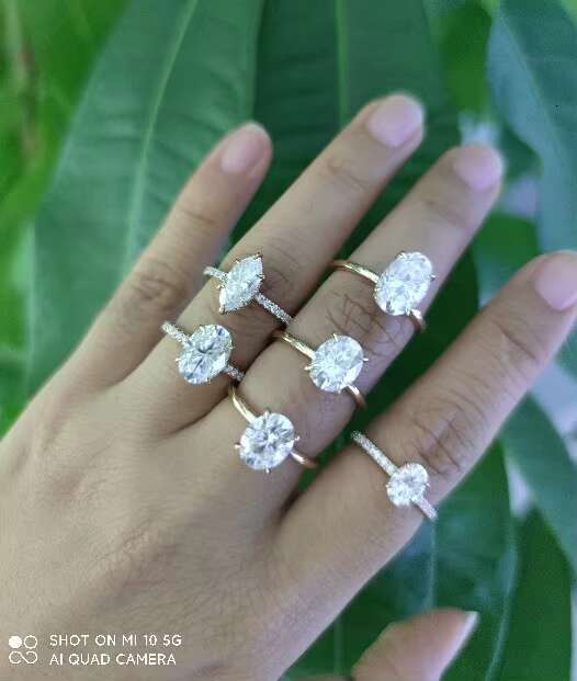 Starsgem Custom 10k 14k 18k Solid Yellow Gold Lab Grown Diamond Hidden halo Oval Brilliant Cut Moissanite Ring