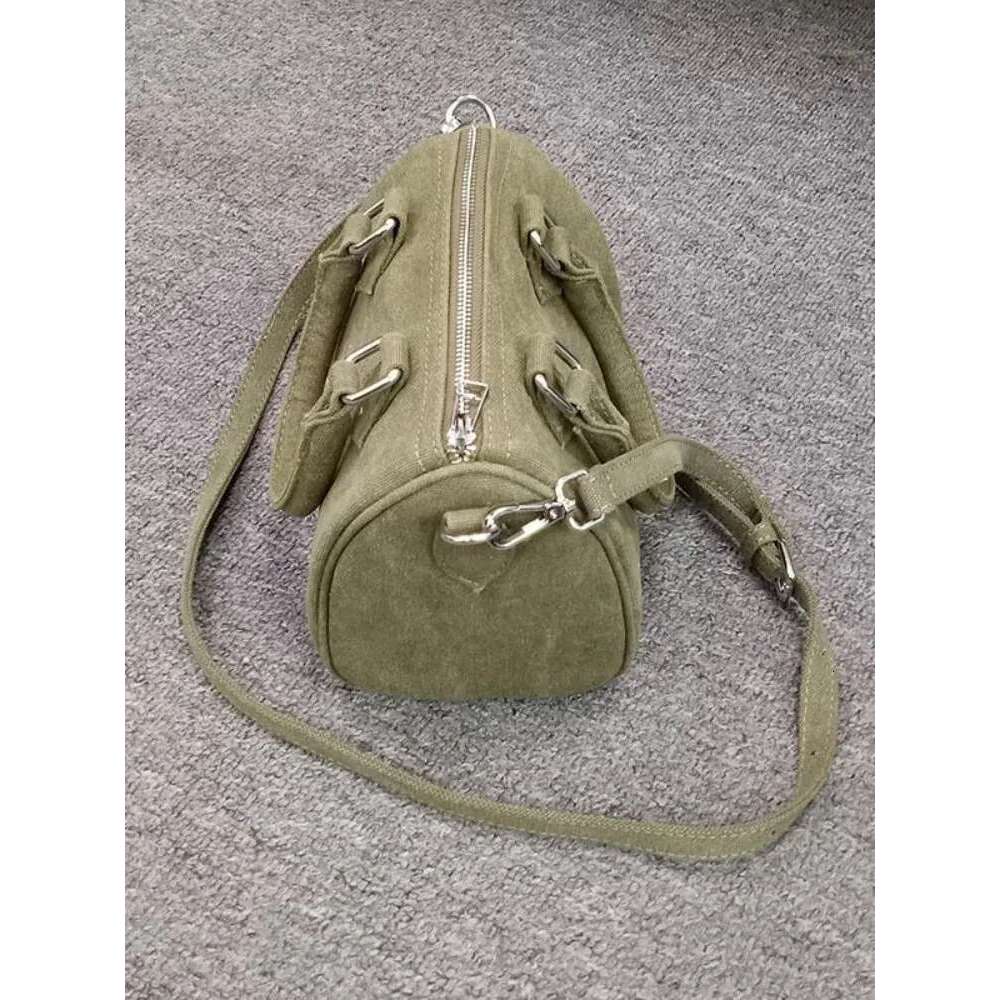 Women Casual Single Shoulder Army Green Canvas Pillow Small Female Tote Handbag Bucket Bag Japanese Crossbody Bags