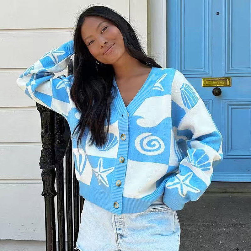 Women's color-block sweater cardigan long-sleeve, loose sweater that's a best-seller during the back-to-school season---NBL170