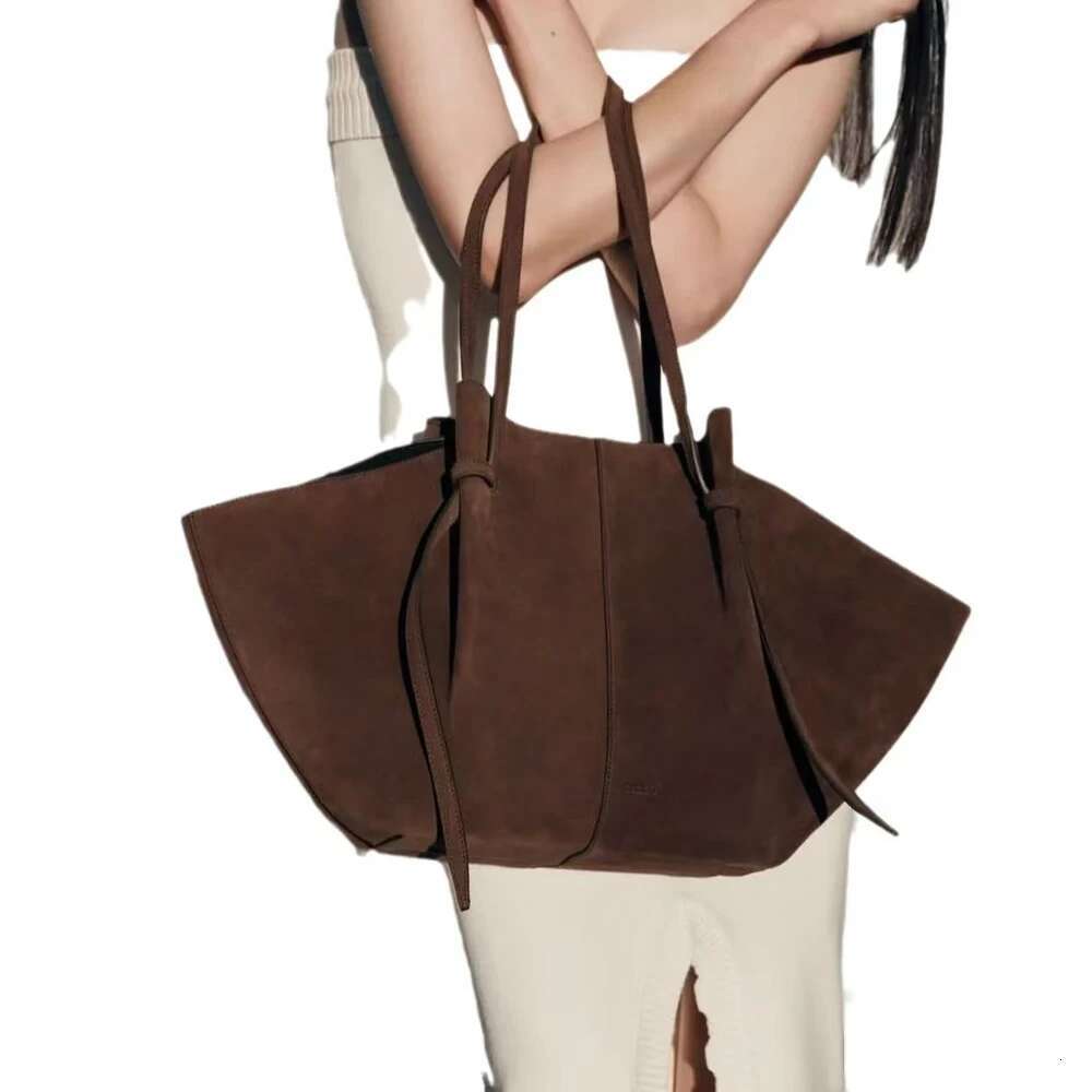 2024 Niche Design Wing Matte Cowhide Large Capacity Handheld Tote Suede Autumn And Winter Women's Shoulder Bag
