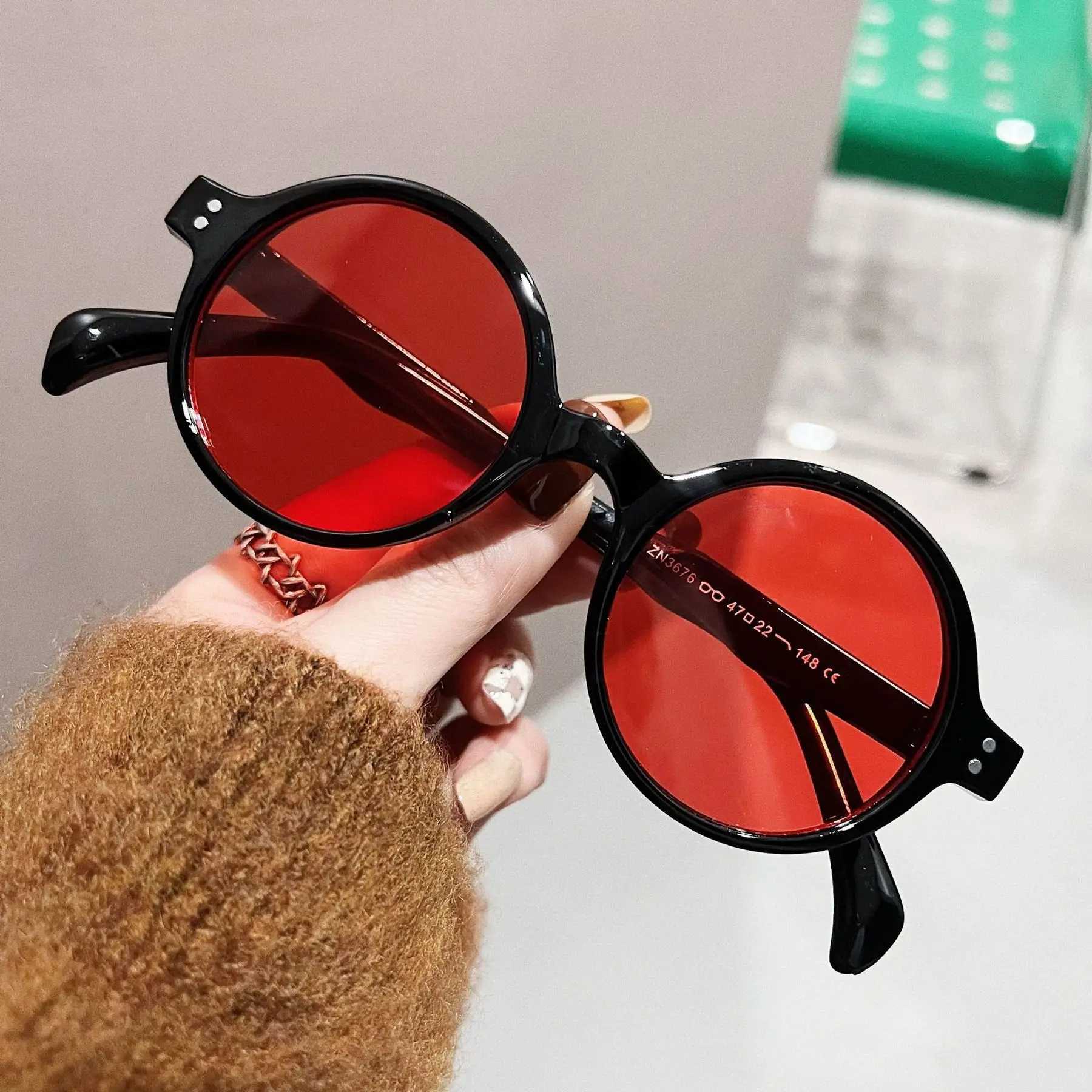 Vintage Round Sunglasses Women Brand Designer Rivet Sun Glasses Female Fashion Travel Ocean Color Shades Oculos De Sol Z250411