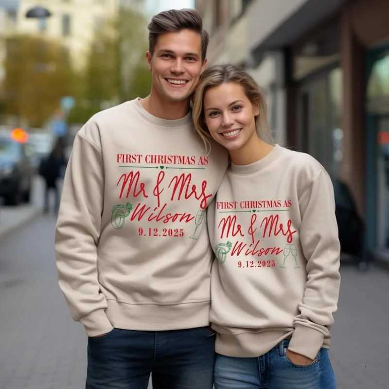 POD customization Custom Couples Christmas Sweatshirts Merry and Married First Christmas As Mr and Mrs Custom Gift for Newlyweds Couples HoodieT251112