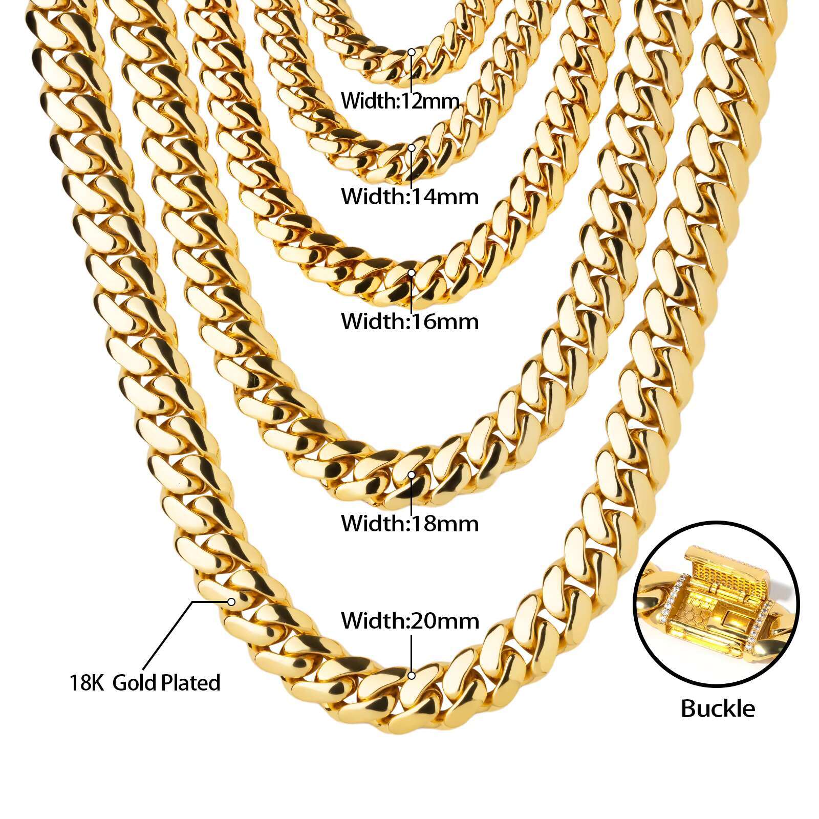 Short chubby multi size Miami necklace, truly gold-plated hip-hop men's and women's gold Cuban chain