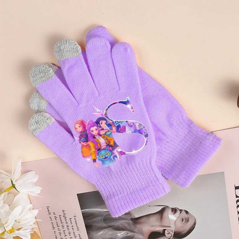 K Pop Demon Hunter Kids Gloves Cute Cartoon Letter Knitted Gloved Girls Winter Outdoor Warm Glove Baby Accessories Birthday GiftW251111