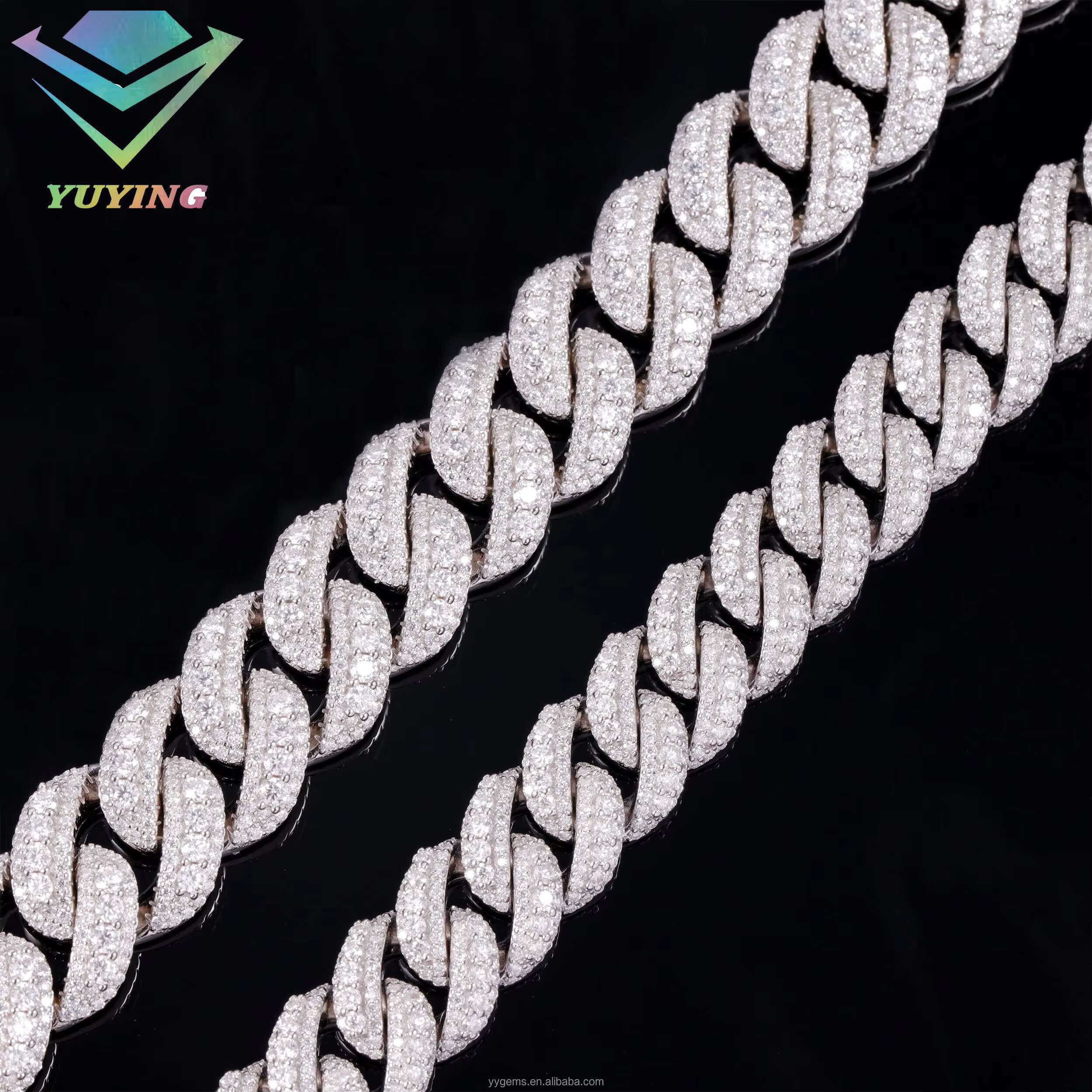 Large Moissanite Middle 14/16/18MM Wide Iced Out 3 Rows Cuban Link Chains Gold Plated 925 Silver VVS Moissanite Hip Hop Chains