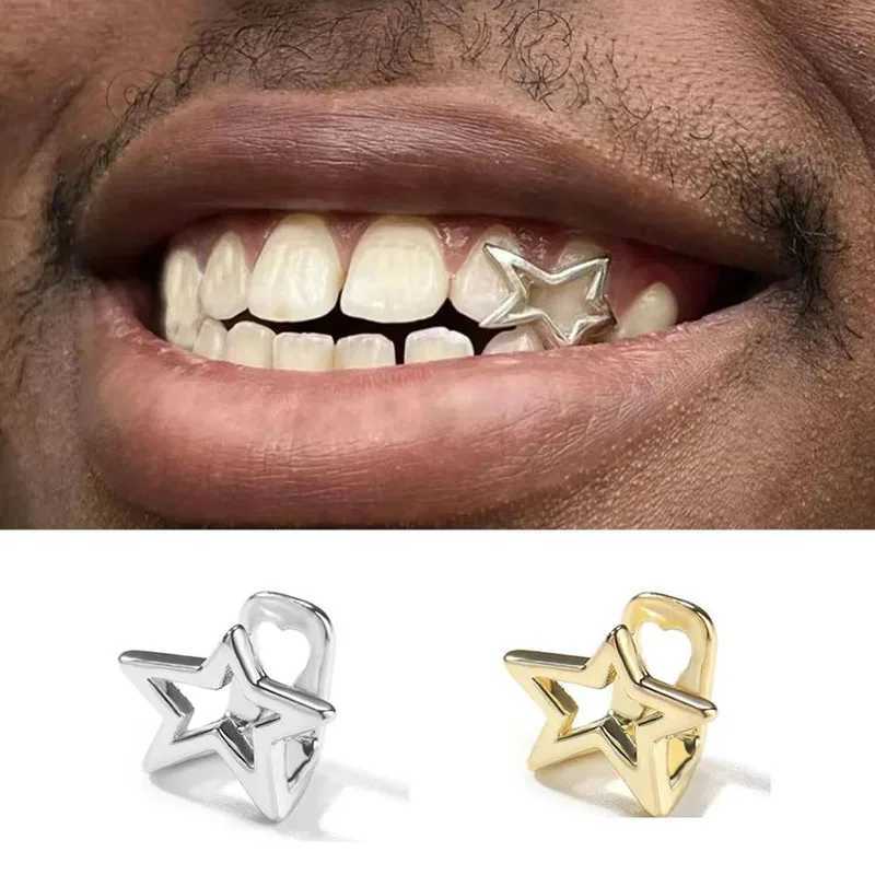 Halloween Irregular Hollow Pentagram Grillz Hip Hop Gold and Silver Womens Jewelry Tooth Hat W250412