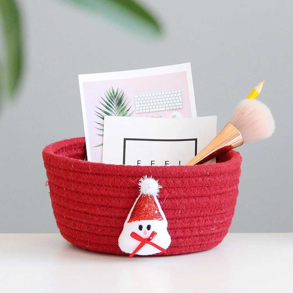 Christmas Storage Basket Red Cotton Rope Woven Organizer Bin Gift Basket for Sundries Organizing Holiday Decorations Box Y251112