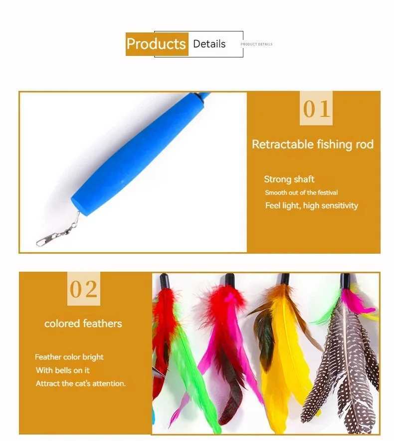12 piece pet toy set of interactive feather toys for cats with bells replaceable head teasers boring indoor cat chasing and exercise Y250412