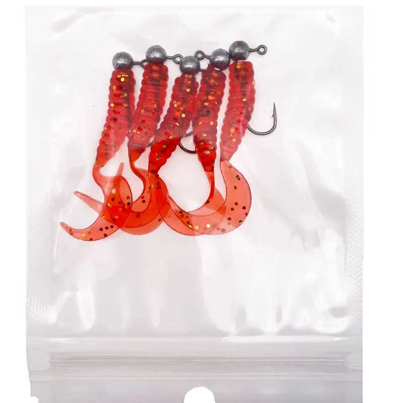JYJ 5pcs/bag 1g jig hook with 4cm fishing grub worm maggot soft small lure bait artificail fishing tackle for perch crappie bass Z250411