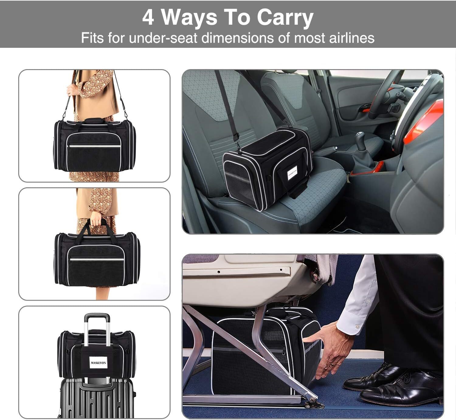 MASKEYON Airlines approved expandable pet harness with mesh pockets, shoulder strap, washable pad - suitable for 2 cats, kittens, puppies, and dogs