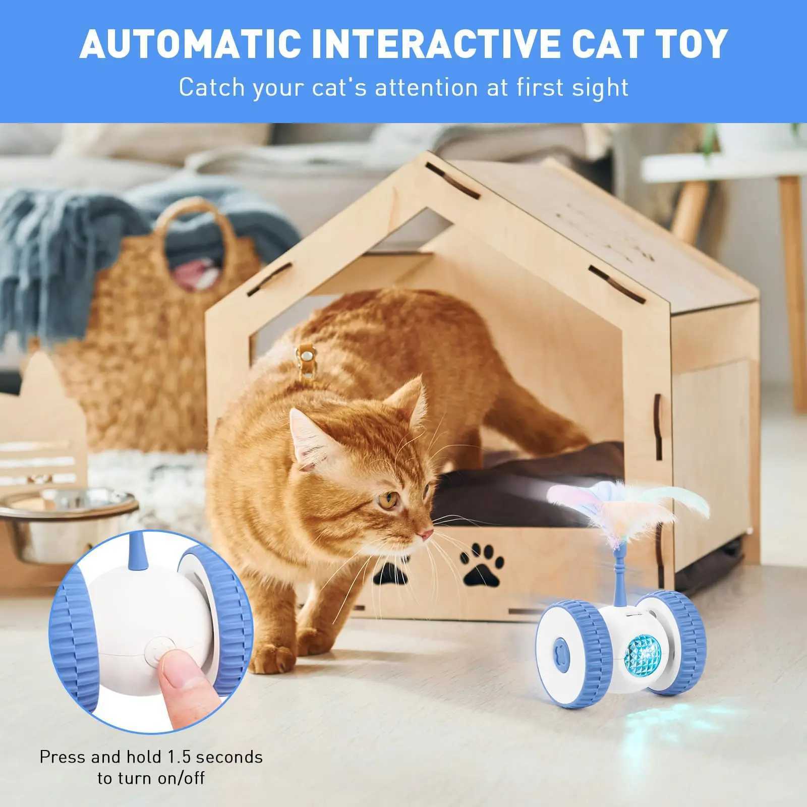 Interactive cat toys intelligent sensing automatic cat toys with colored lights and feather sticks USB rechargeable cat toys Y250412