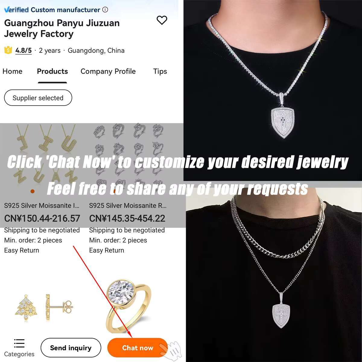 Cross Shield Moissanite Pendant Necklace Full Moissanite Pave 925 Sterling Silver 18K Gold Plated Modern Hip Hop Style