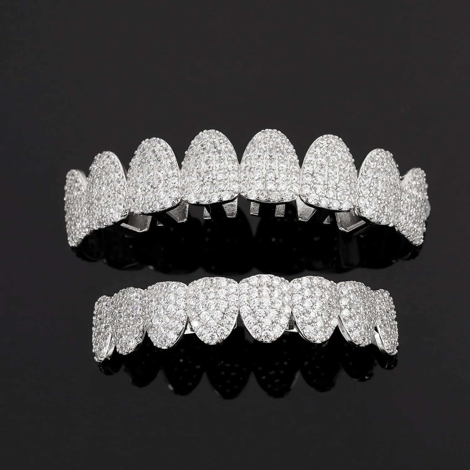 YONGX Hip Hop Iced Out CZ Stone Grillz Fashionable Shiny Zircon Tooth Cap Suitable for Women Men Top Bottom Dental Grill Jewelry W250412