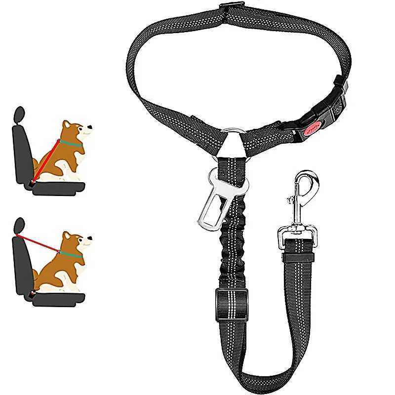 Solid shock resistant 2-in-1 dog harness pet car seat belt clip on rear seat belt kitten collar pet accessories Y250412