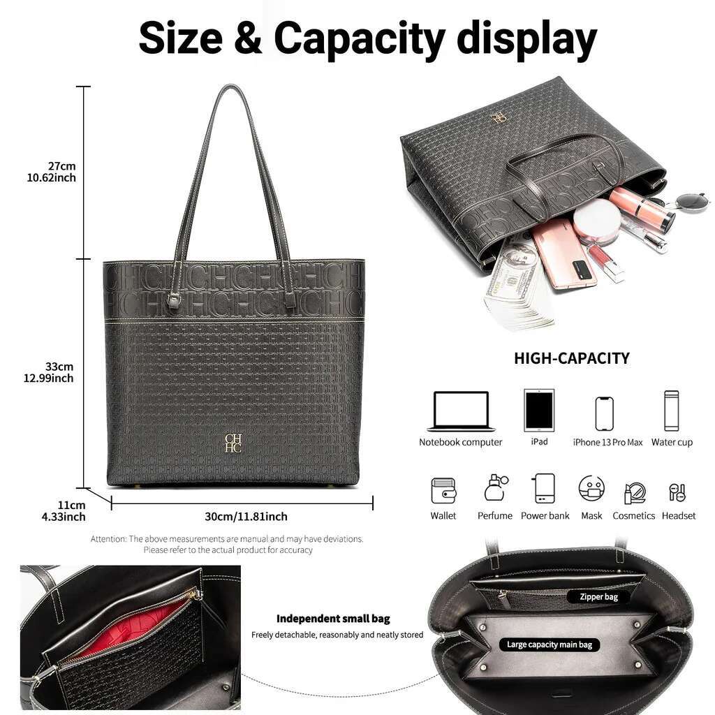 CHCH Women's Tote 2025 New Steel Print Emed Handbag Large Capacity Commuter Bag Mother's Day Gift