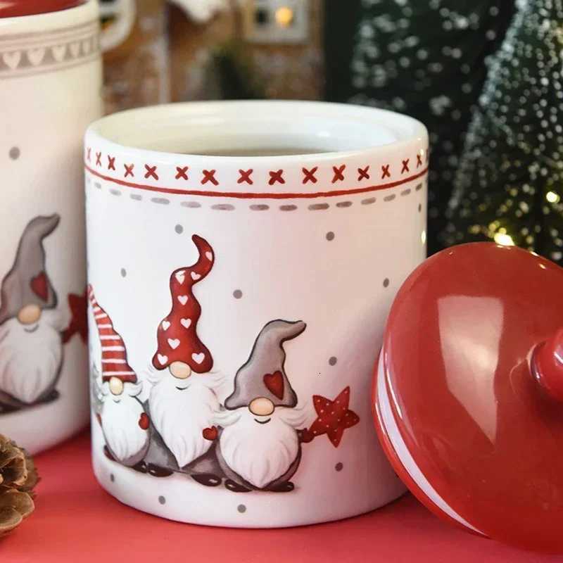 Christmas Nordic Style Christmas Clause Round Sealed Jar Candy Candied Dried Fruit Nut Food Storage Ceramic Container Kitchen Accessories Y251112