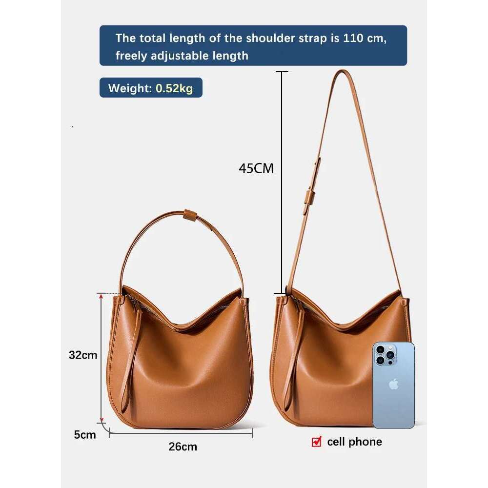 Designer Bag Zency Women Brown Messenger Soft Leather Fashion Girl Handbags Designer Shoulder Large Capacity Hobo Bag Satchel 2024