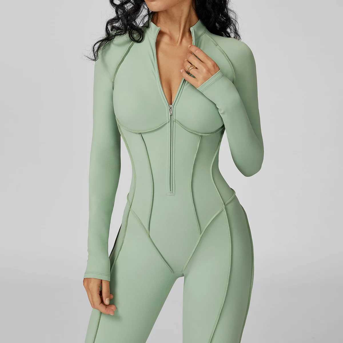 New Autumn/Winter Women One-piece Seamless Yoga Jumpsuits leggings Long-sleeved Zipper Slim Fit Sports Fitness Outfit Tracksuits J251112