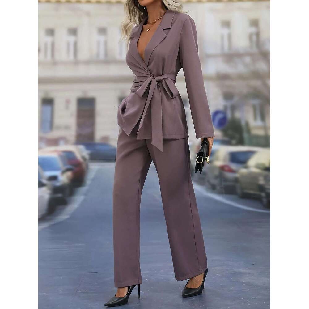 2024 Autumn/Winter Women's Fashion Thickened High End Lace Up Suit And Pants Set Two Pieces