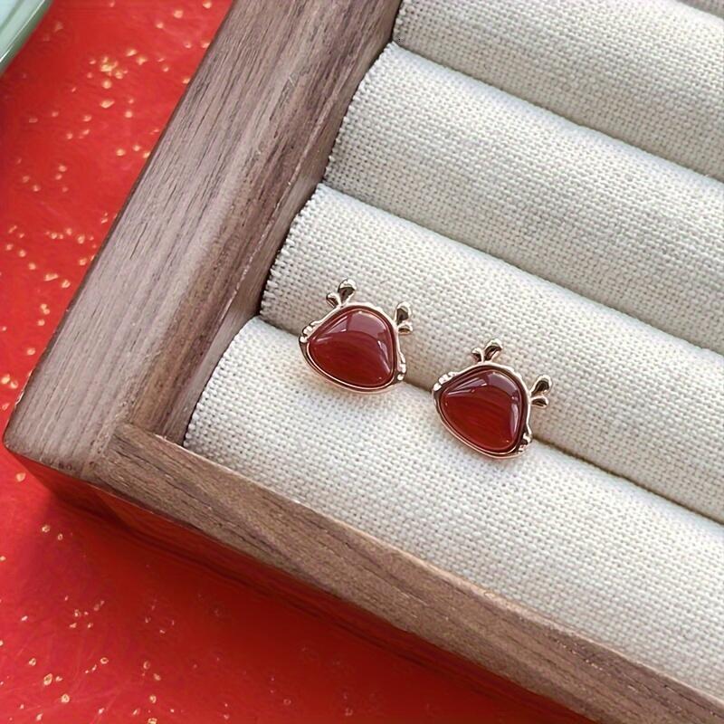 Fashion agate stud women, New Year zodiac lucky dragon rose gold earrings jewelry, handmade exquisite birthstone infinity rings for tail casual shoppi