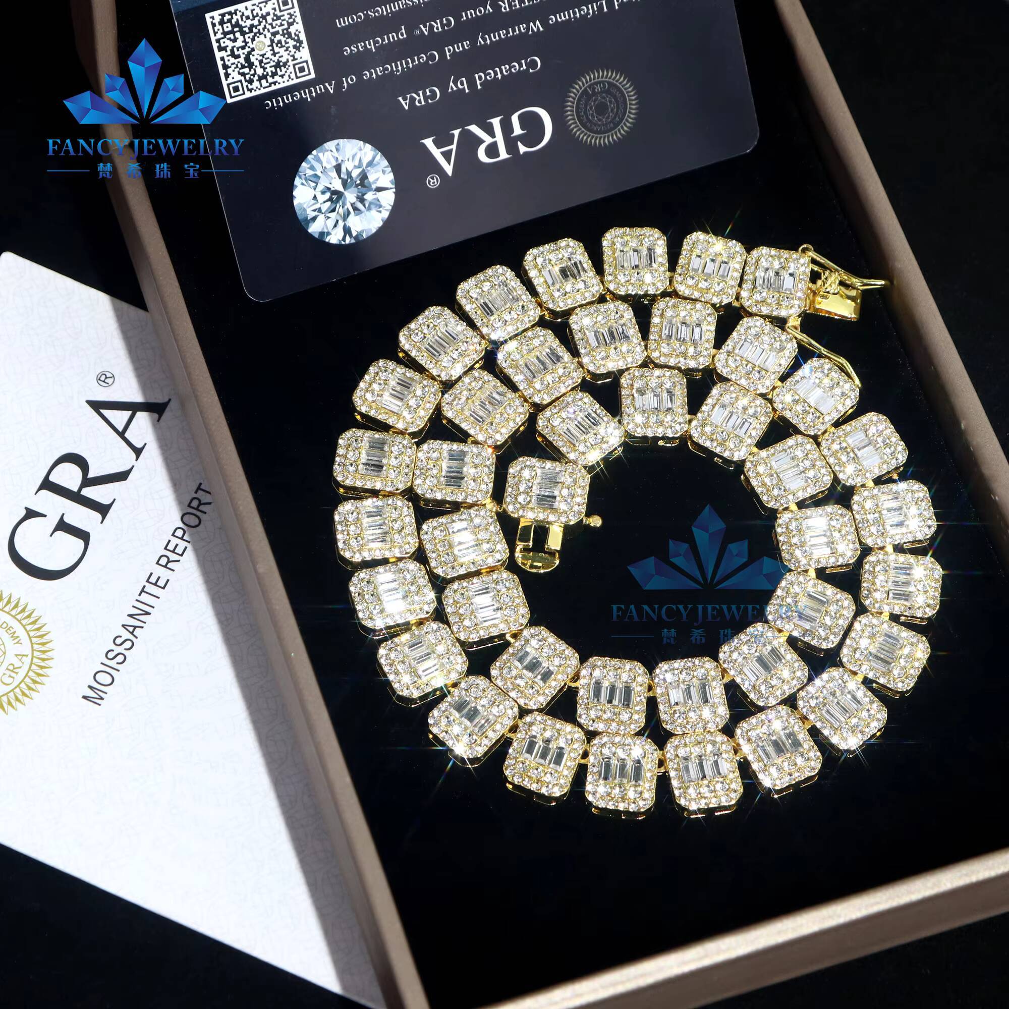 New Design Elegant GRA Certificates Luxury Moissanite Diamond Jewelry Hip Hop 8mm Baguette Cluster Tennis Chain Women 925 Silver