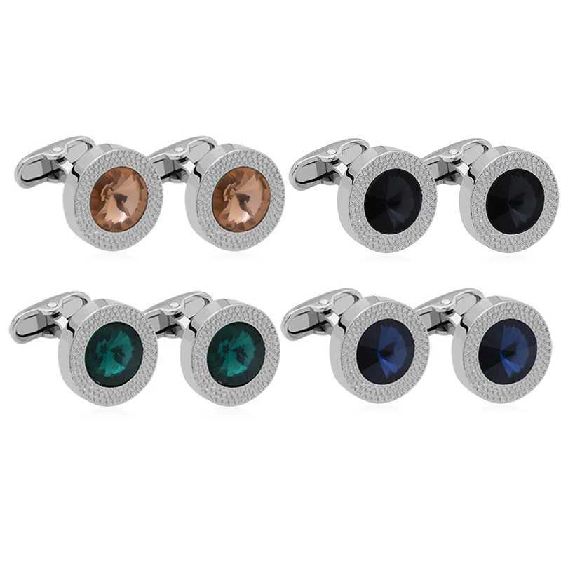 1 pair of exquisite jewelry mens cufflinks enamel crystal round wedding party cufflinks French shirt cufflinks boyfriend giftT250412