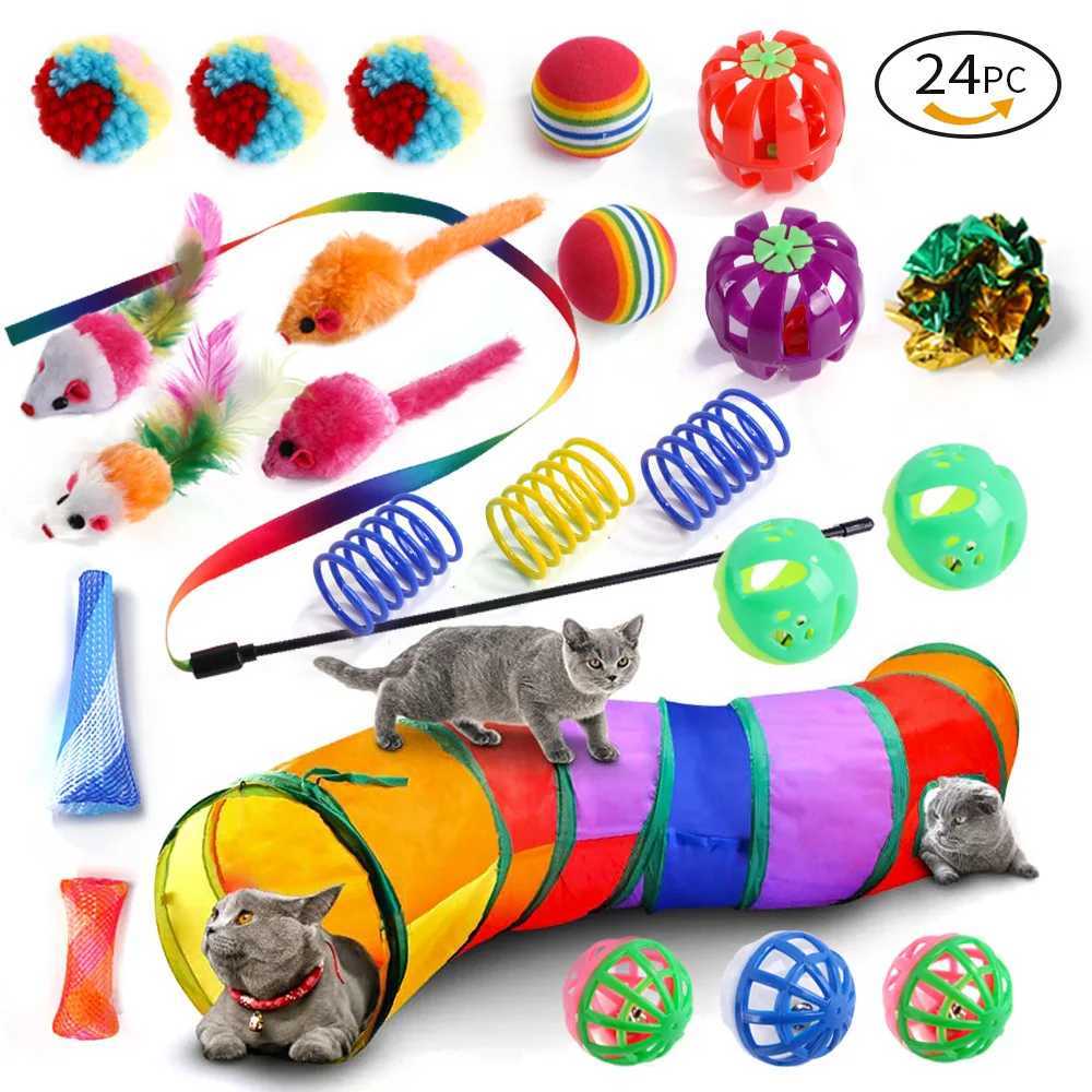 Double Pet Kitten Toys Various Cat Toy Combination Set Cat Toys Fun Cat Stick Sisal Mouse Bell Ball Cat Supplies 20 Piece Set Y250412